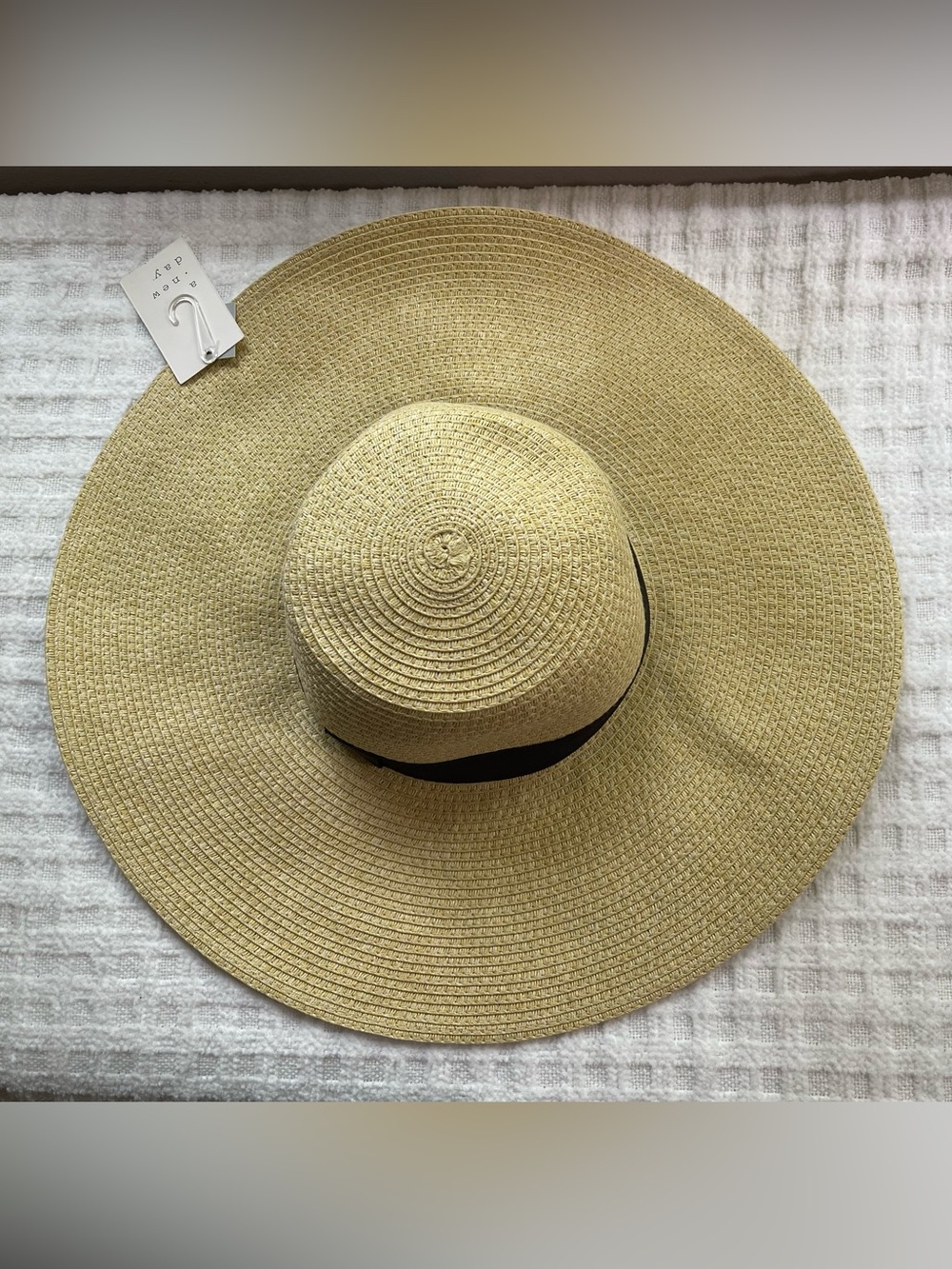 a new day Natural Straw Wide-Brim Sun Hat with Black Band